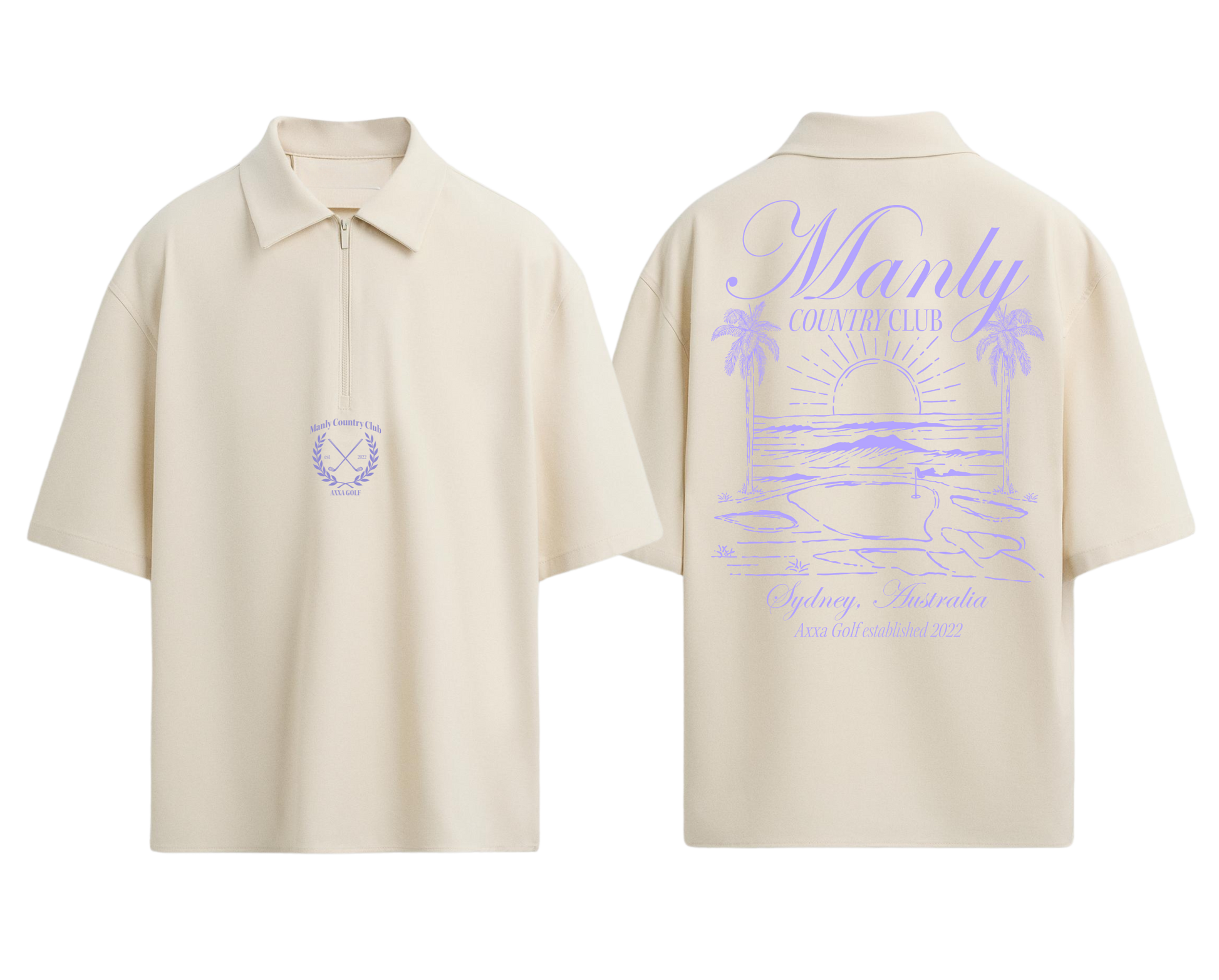 Beige Manly Country Club Zip up Polo