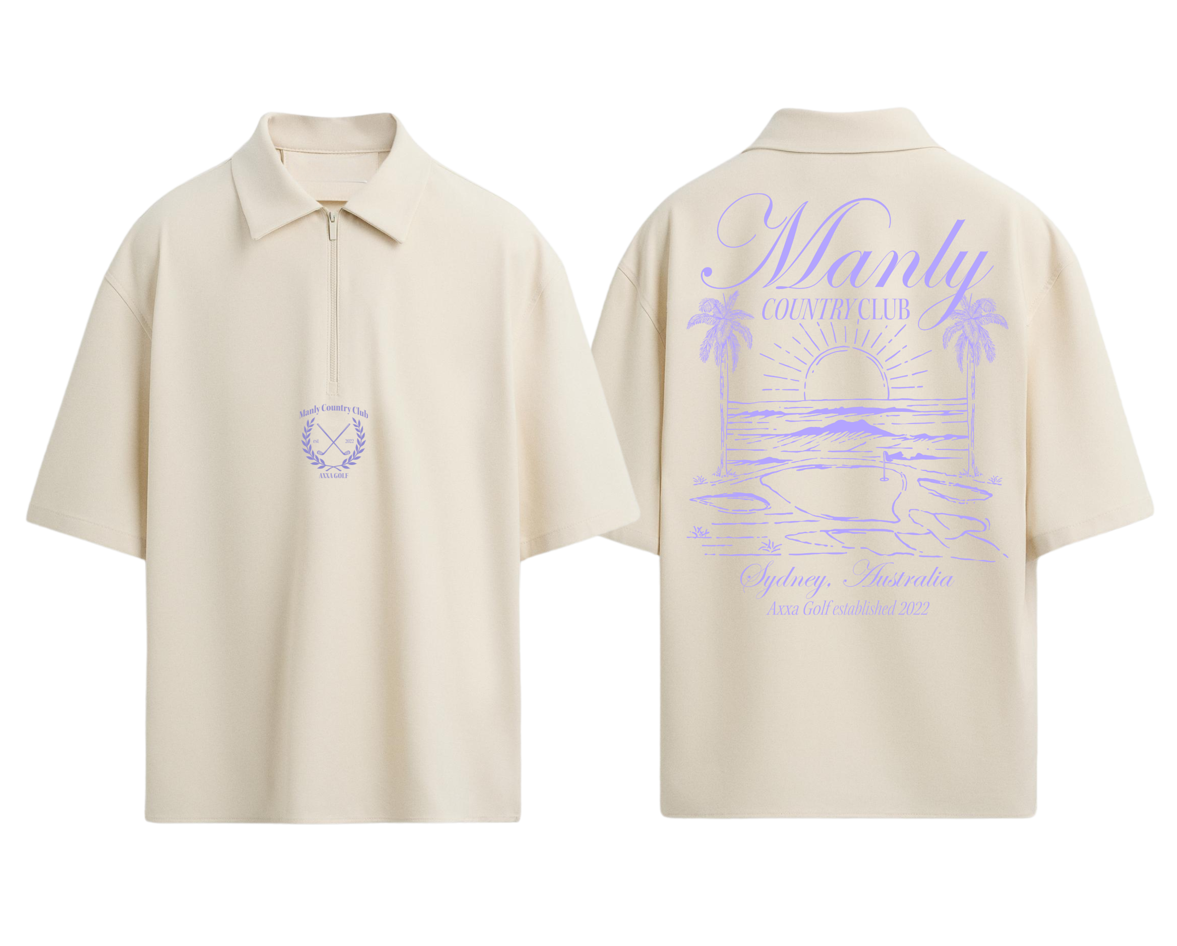 Beige Manly Country Club Zip up Polo