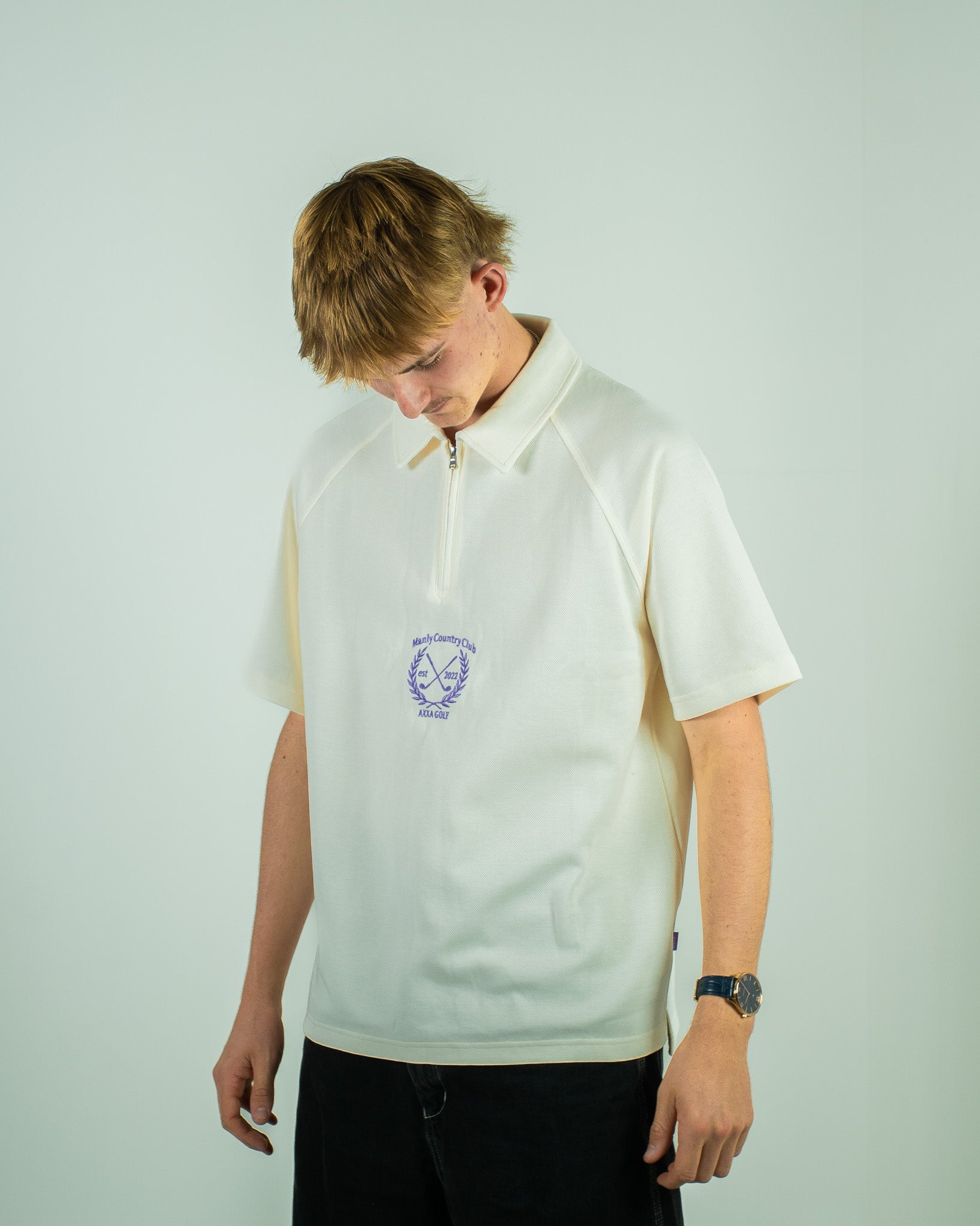 Beige Manly Country Club Zip up Polo