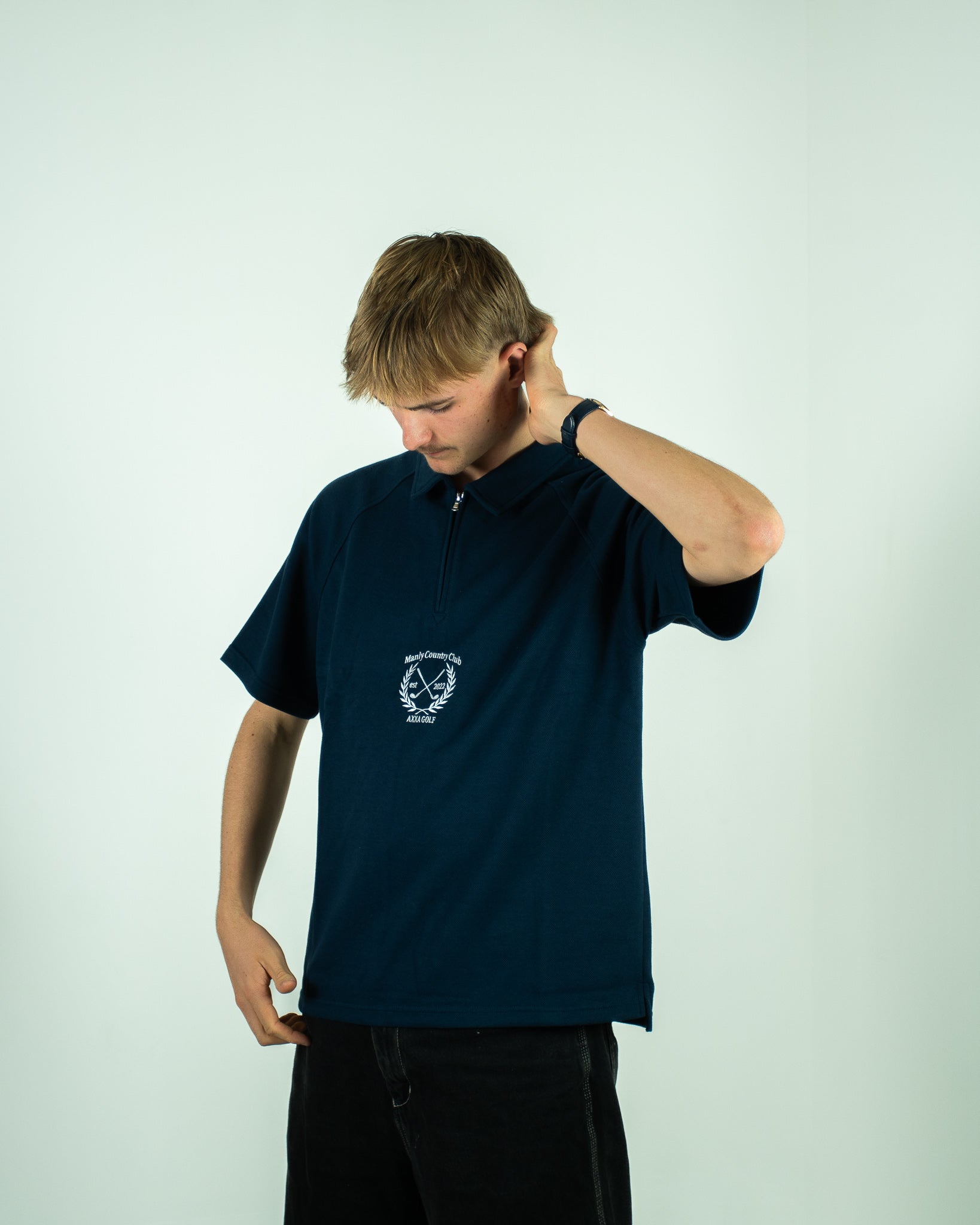 Navy Manly Country Club Zip up Polo