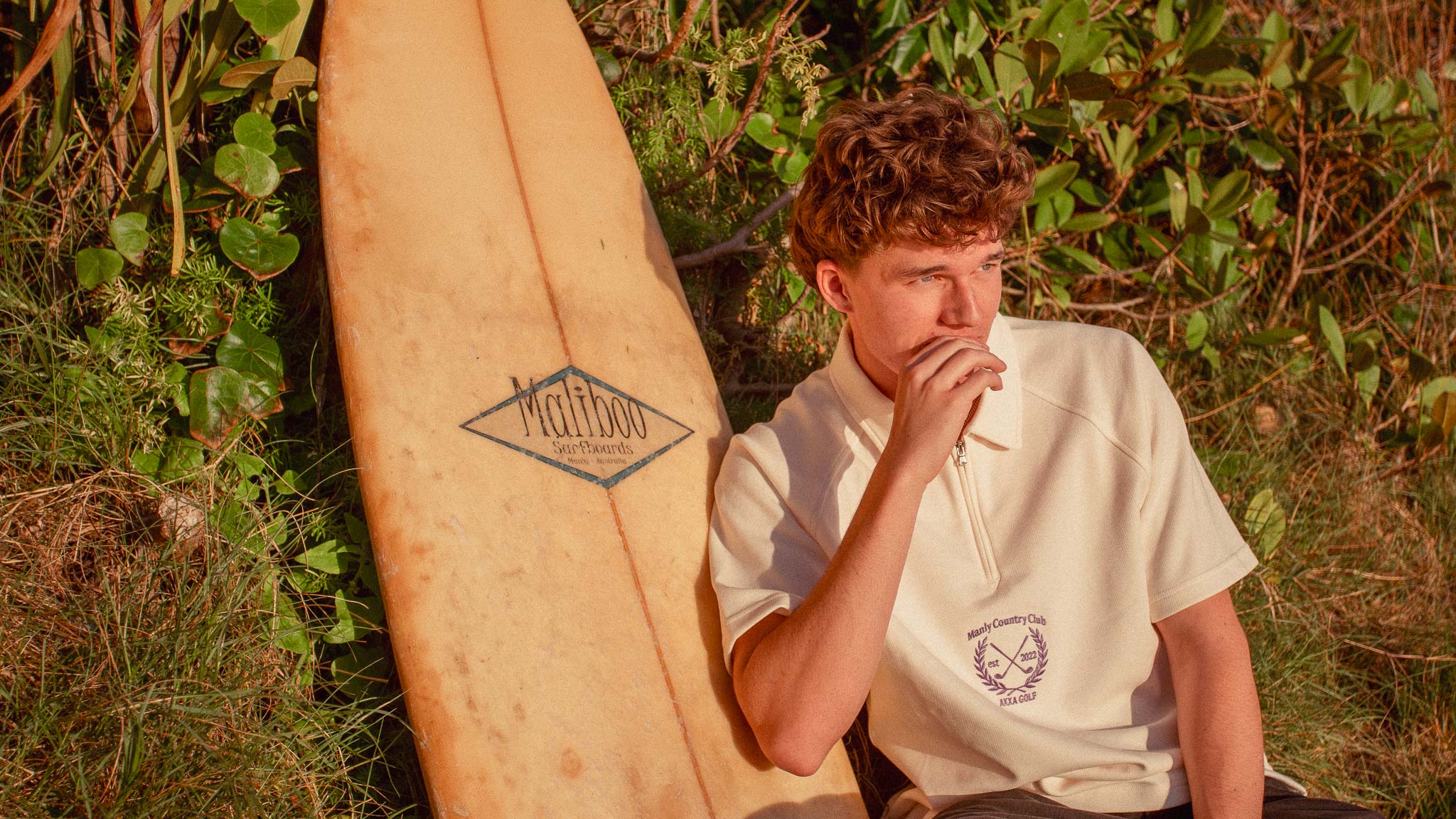 Beige Manly Country Club Zip up Polo