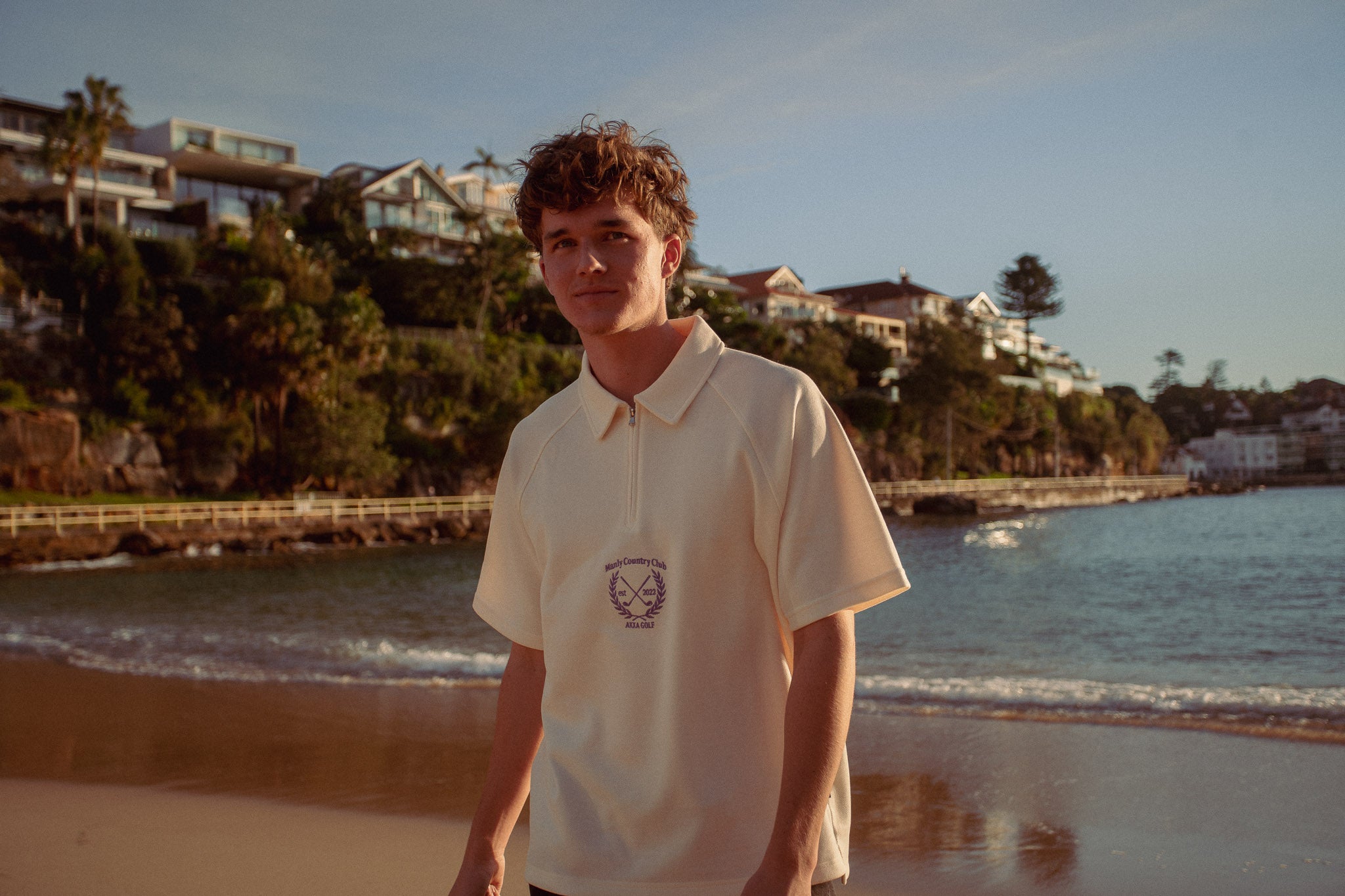 Beige Manly Country Club Zip up Polo