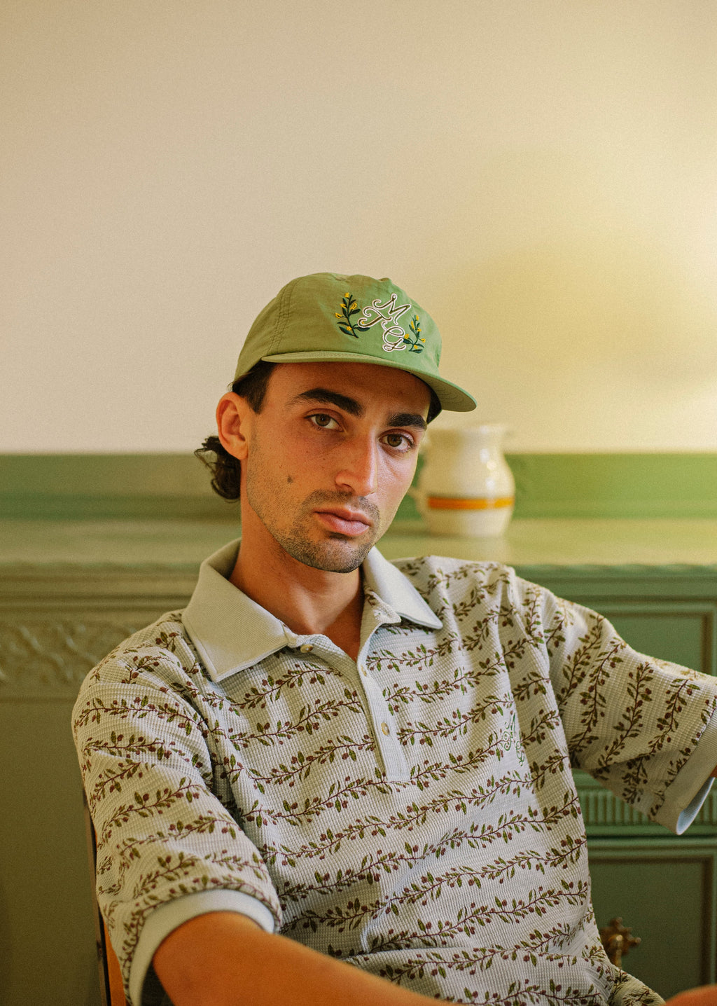 Parklands Waffle Polo - Eucalyptus Stripe