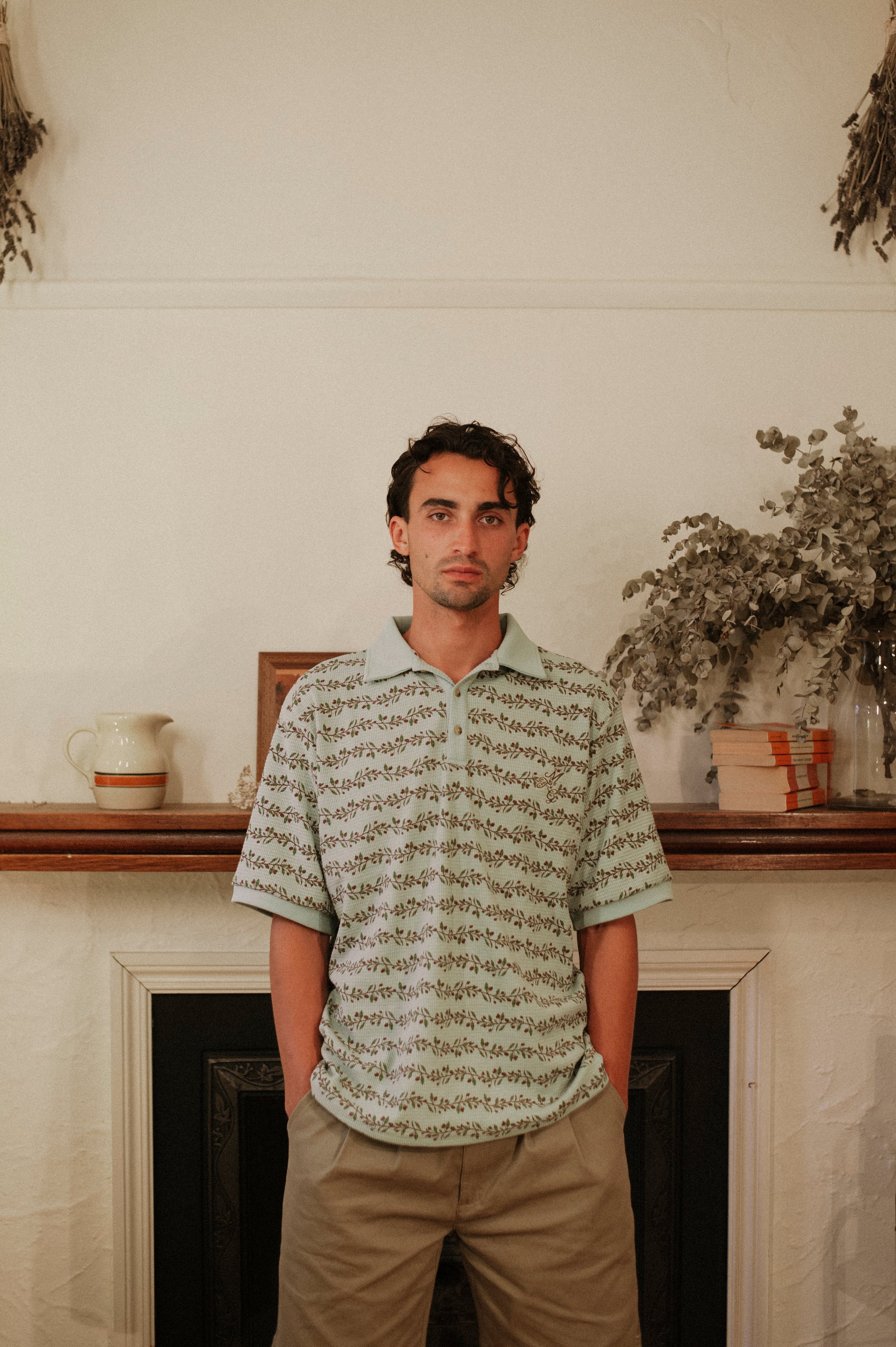 Parklands Waffle Polo - Eucalyptus Stripe