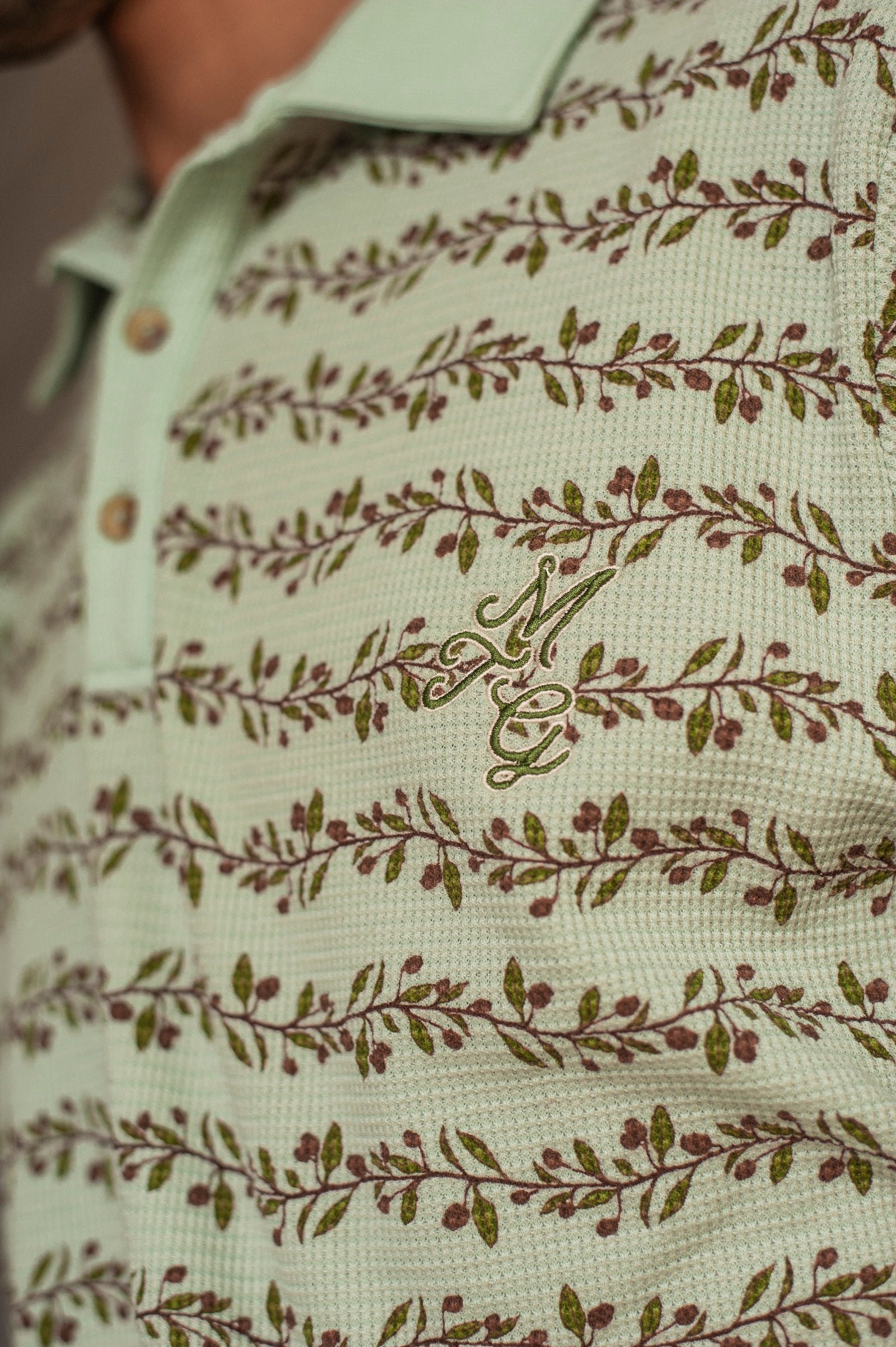 Parklands Waffle Polo - Eucalyptus Stripe