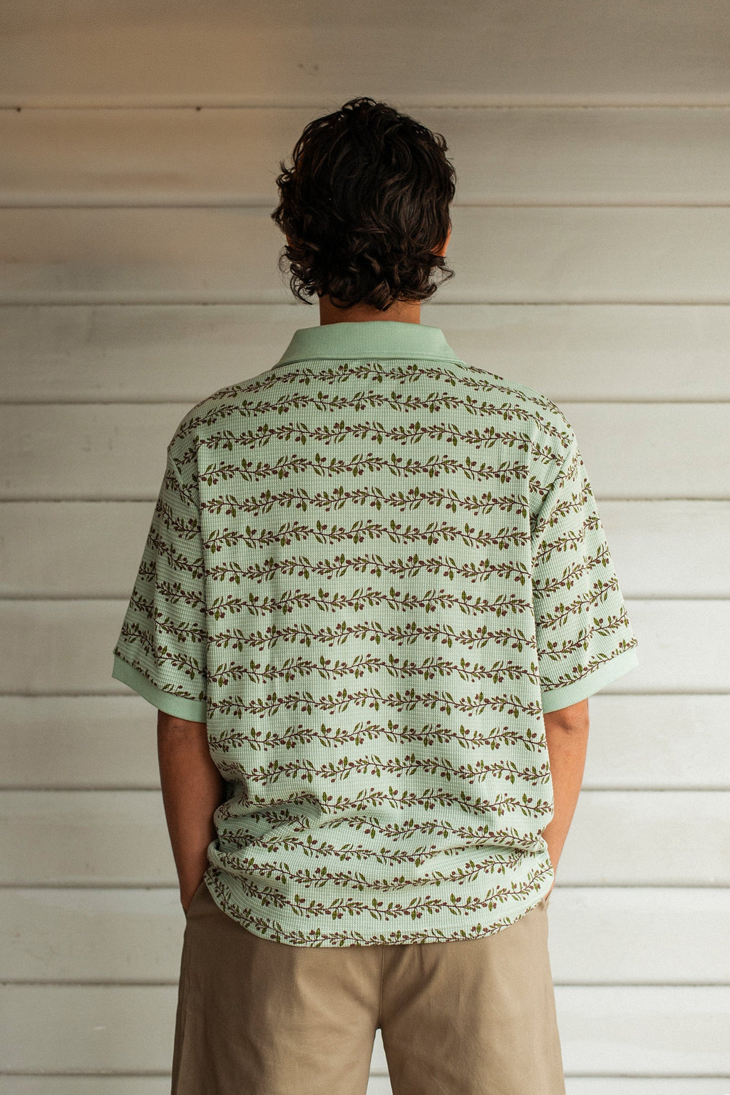 Parklands Waffle Polo - Eucalyptus Stripe