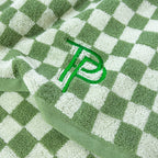 Forest checkered golf towel showing green and white cotton pattern — Three Putt Par